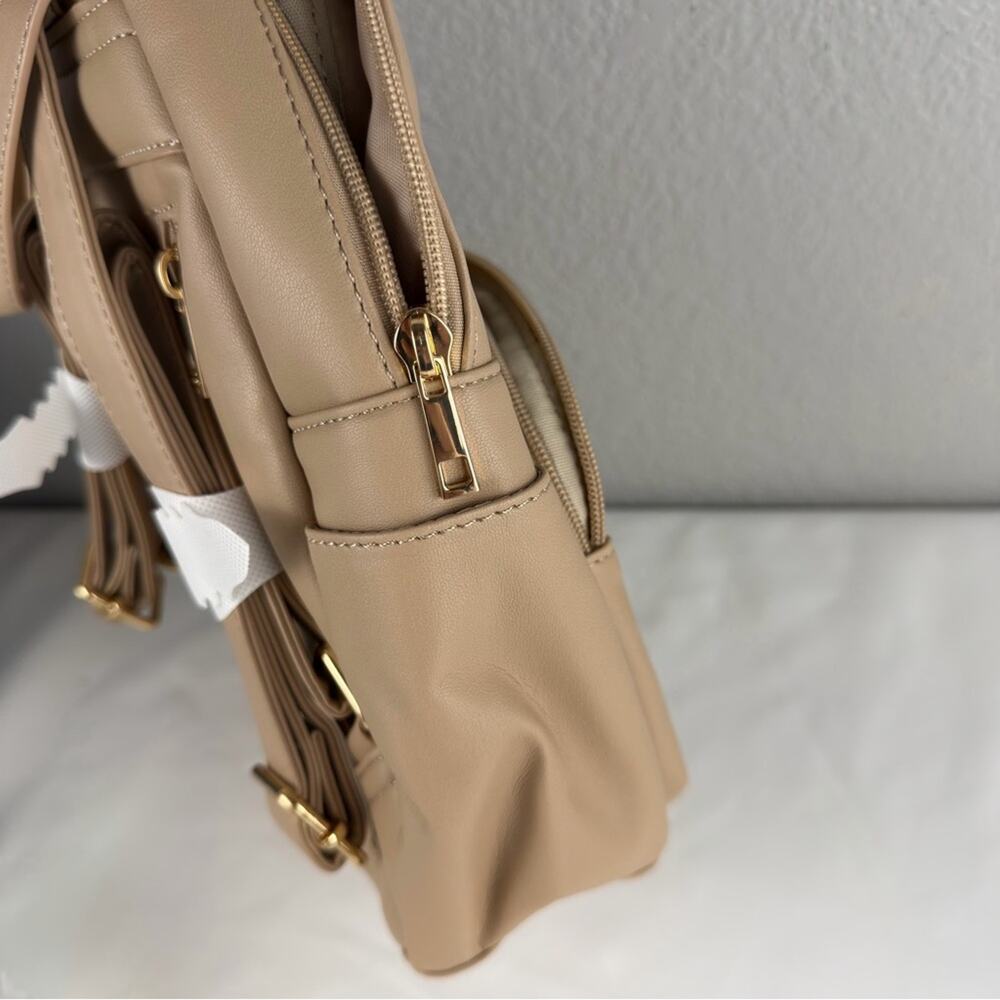 NWT Marvolia Mini Backpack for Women - Vegan Leather Small Fashion Purse Khaki - Picture 5 of 12